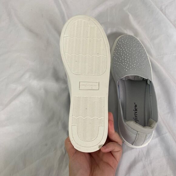 Cute Rhinestone Coquette Gray Silver Pull On Slip On Sneaker US 9 Comfort View - Picture 7 of 8